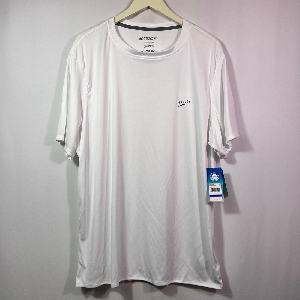 Speedo Mens TurboDRI White Short Sleeve Swim Tee UPF 50+ Rash Guard XL New
